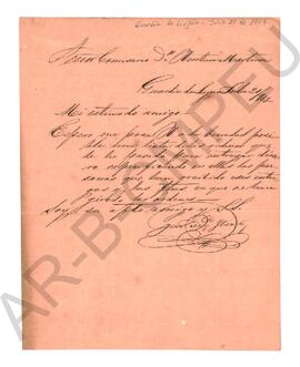 [Carta del Gral. José María Flores al Comisario de Guerra Ventura Martínez] 1853
